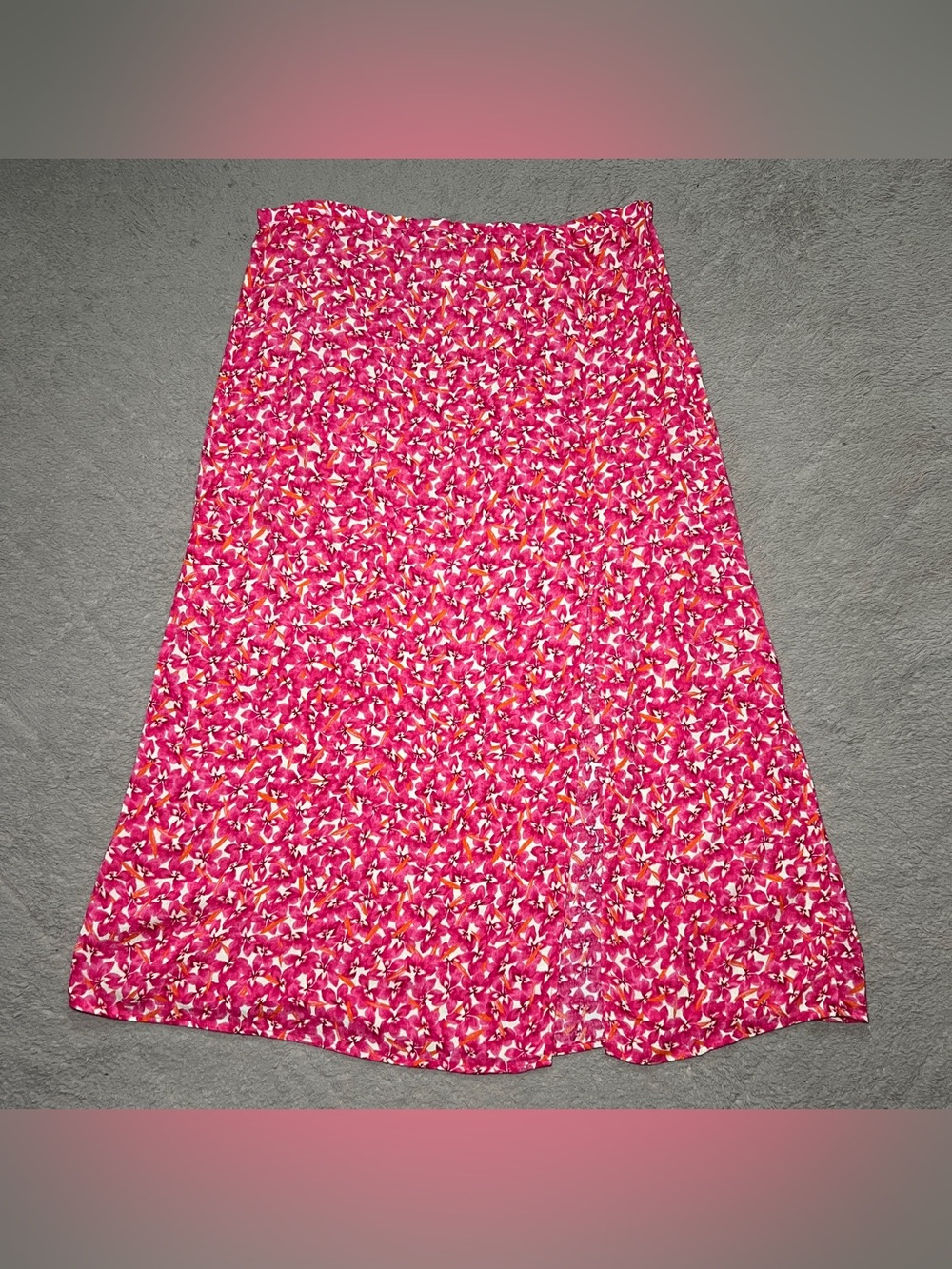 H&M Cerise Floral Crepe Midi Skirt Cottage Vacation Side Slit Boho Chic Sz 14